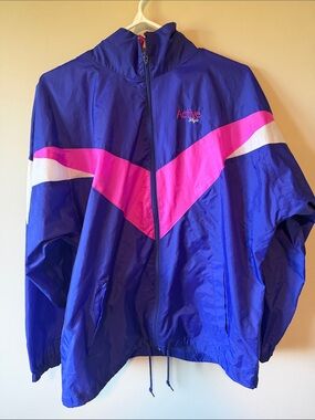 Vintage Active Style Blue Pink Chevron Colorblock Windbreaker Jacket Large